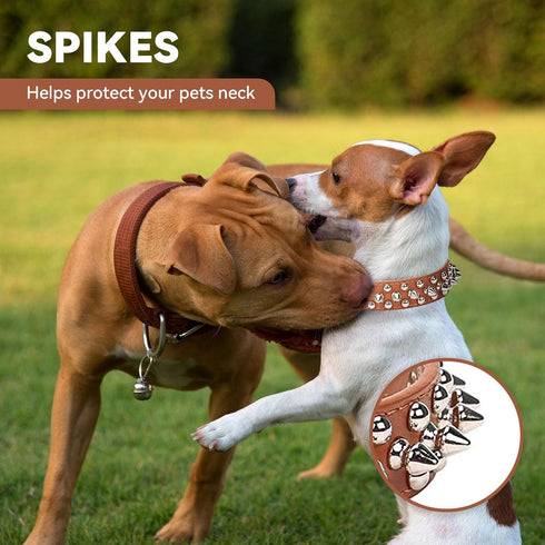 Adjustable Spiked Soft Leather Dog Cat Collar for Female Male, Brown, Anti Bite Studded for Small Dogs (Brown, XS)