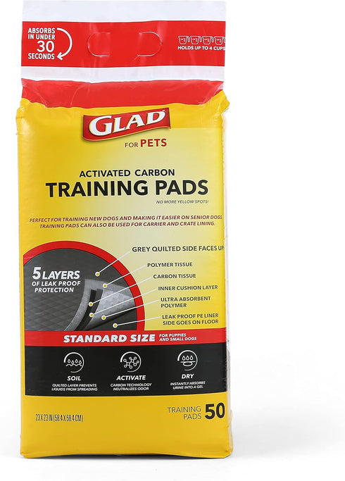 Glad for Pets Black Charcoal Puppy Pads, All-in-One Potty Training Pads That Absorb & Neutralize Urine Instantly (50