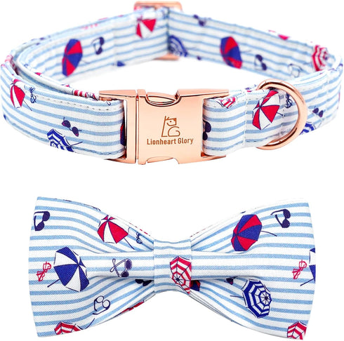 Lionheart Glory Dog Collar with Bow, Summer Stripe Boy Dog Bowtie Collar, Cute Gift for X-Large Dogs