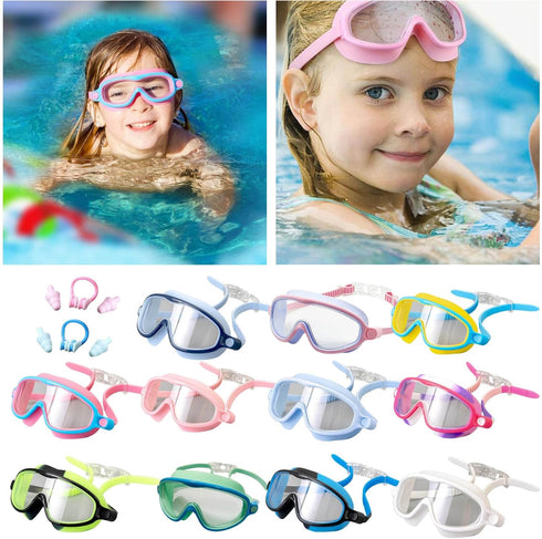 Generic Swimming Pool Goggles, Comfortable Clear Vision Goggles with Ear Plugs Nose Clip,Antifog Wide View Pool Goggles