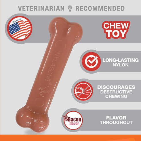 Nylabone Original Bone Power Chew Toy for Dogs, Medium 2 Pack - Durable for Aggressive Chewers, Bacon & Chicken Flavor