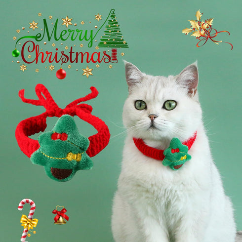 Pet Christmas Handmade Bow Tie - 2pcs Cats and Dogs Xmas Scarf Collar Bow Ties, Adjustable Pet Towel Bibs for Christmas