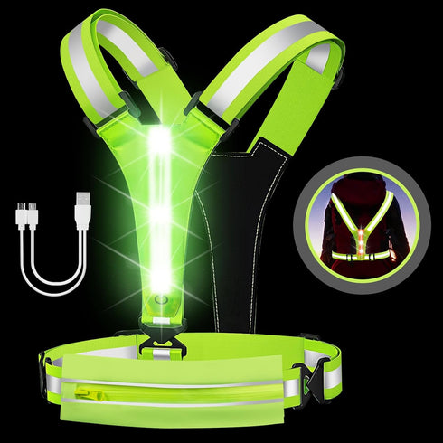 LED Reflective Light Up Safety Running Vest - High Visible Adjustable Gear for Biking, Walking at Night