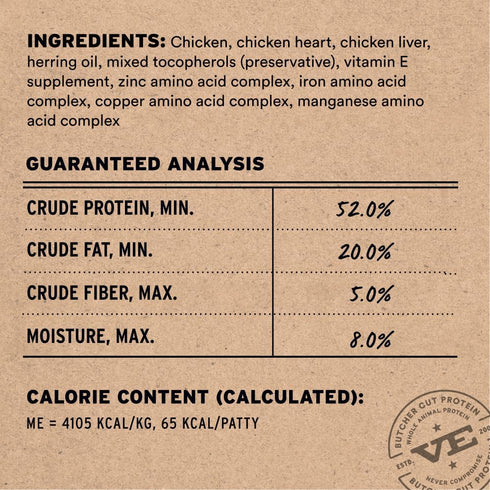 15 oz Vital Essentials Freeze Dried Cat Food, Raw Chicken Mini Patties | Complete Meal or Topper | Easy to Portion