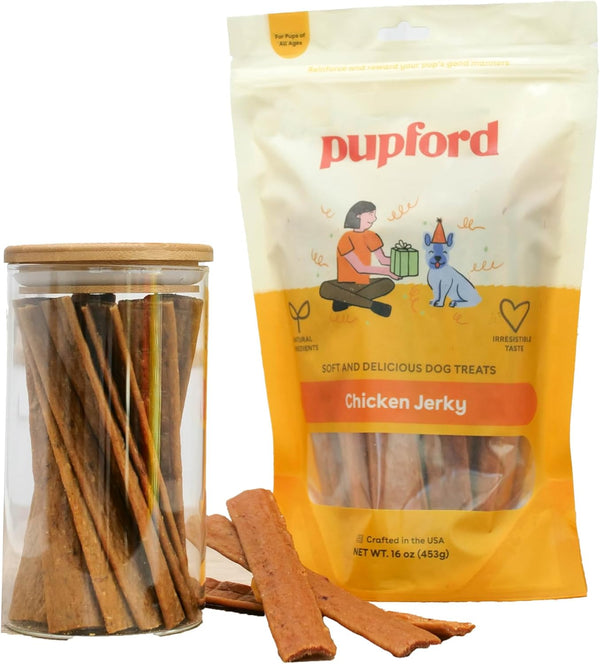 Pupford Chicken Jerky for Dogs & Puppies - All-Natural Healthy Dog Treats, No Fillers, Made in USA (16 oz)