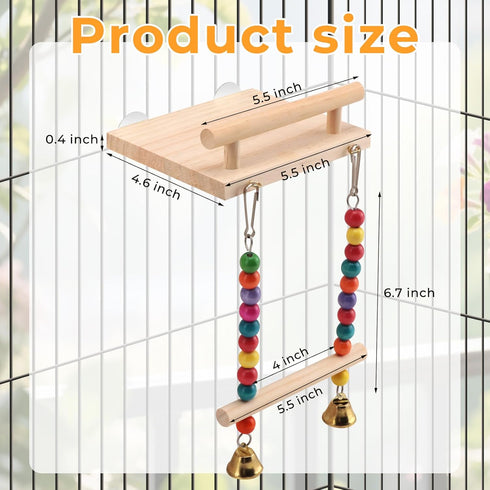 CZWESTC Natural Wood Bird Perch Swing - Cage Platform for Budgies, Cockatiels, Parakeets & Small Birds - Adjustable