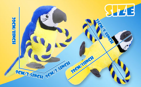 Upgraded Dog Squeak Toys, Tug of War Squeaky Parrot Toys with Strong Pull Rope for Small, Medium, Large Dogs