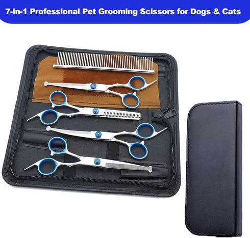 7-in-1 Dog Grooming Scissor, Pet Grooming Scissor for Dogs, Professional Dog Grooming Kit with Safety Round Tips