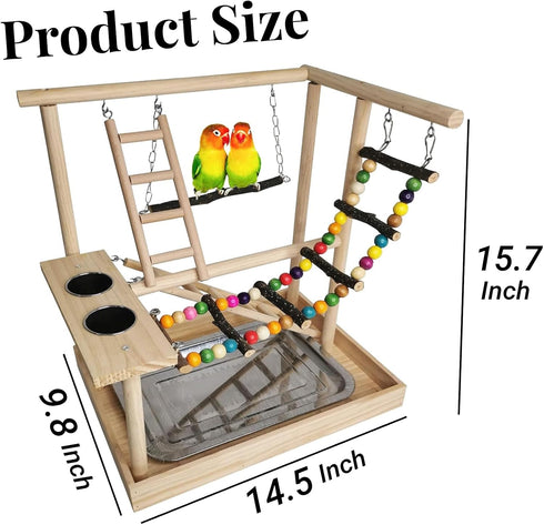 Hamiledyi Parrots Playground Bird Play Gym Wood Perch Stand Colours Climb Ladders Swing Chewing Toys with Parakeet