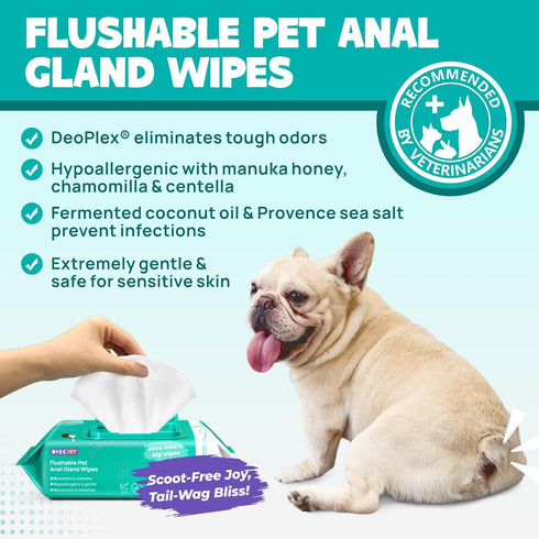 HICC PET Cleansing Wipes for Paws and Butt, Hypoallergenic Anal Gland Wipes for Dogs & Cats, 100 Count