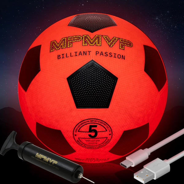 Rechargeable Light Up Soccer Ball - Size 5, Glowing Red