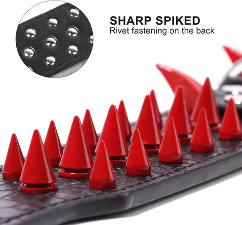 Beirui Heavy Duty Spiked Dog Collar, Stylish Leather Studded for Medium & Large Dogs (Red Rivets & Black Leather,