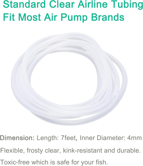 Aquarium Air Pump Accessories - 7 Feet Airline Tubing Standard with Air Stone Disc, Check Valves, Suction Cups and Connectors for Nano Air Pumps Small Buckets and Fish Tank