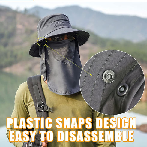 Fishing Hat for Men & Women, Outdoor Wide Brim Hat with UV Sun Protection, Face Cover & Neck Flap