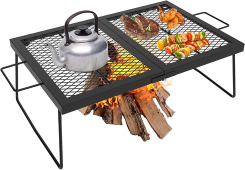 Folding Campfire Grill Cooking Racks, Campfire Grate Over Fire Pit, Cooking Equipment for Camping and Outdoor Cooking