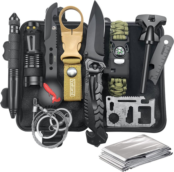VEITORLD Gifts for Men Dad Him Christmas, 12 in 1 Survival Gear and Equipment Kits, Unique Fishing Hunting Gift