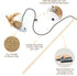 3-Piece Natural Wooden Cat Teaser Wand Toy Kit, 5 Silvervine Sticks and Elastic String Cat Pole Toy with Bell and