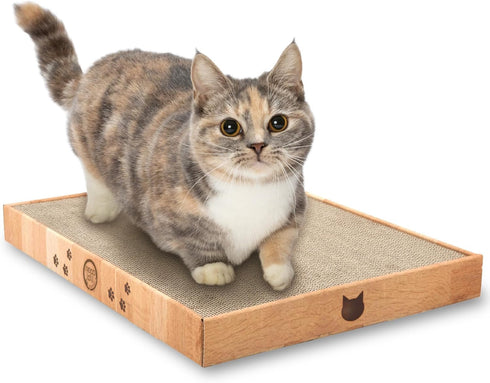 Necoichi Cardboard Cat Scratcher Bed - Cat Scratching Board for Indoor Cats, 16" Wide, a.Oak Lounge
