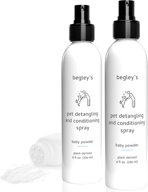 Begley's Natural Pet Detangling Spray - Essential Oil Scented Detangler for Dogs, Puppies & Cats - 8 oz, Baby Powder
