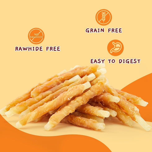 1.32lb 35-Count 4.5-Inch Jungle Calling Rawhide Free Dog Treats, Chicken Wrapped Cod Sticks for Dogs, Easily Digestible