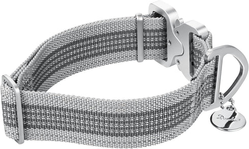 Extra Strong Aluminum Quick Release Nylon Dog Collar, 1.5 Inch Wide, Reflective Adjustable, Two-Color Stripe for Medium