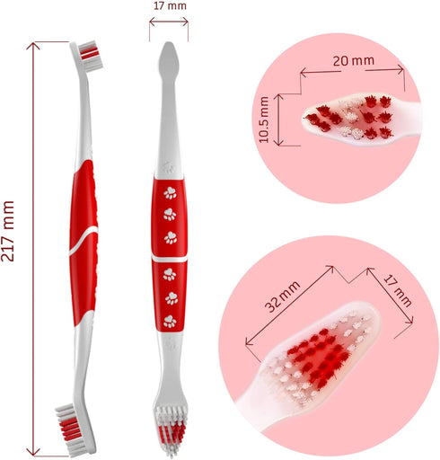 (Pack 2(Red)) Pet Toothbrush for Dogs, Cats with Soft Bristles - Easy Teeth Cleaning & Dental Care, Non Slip Dual Head