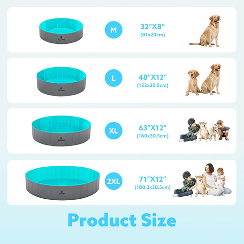 Swimming 32" 8") Sloosh Foldable Dog Kiddie Pool - Portable Hard Plastic Doggie Pool, Anti-Slip Collapsible Pets Bath