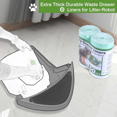 4 3, 50 Pack, Cat Litter Box Liner Compatible with Litter Box Robot & Waste Bags Waste Drawer Liners Heavy Duty White