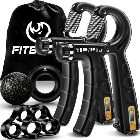 FitBeast Hand Grip Strengthener Workout Kit, 5 Pack with Adjustable Resistance Hand Gripper and Grip Ball