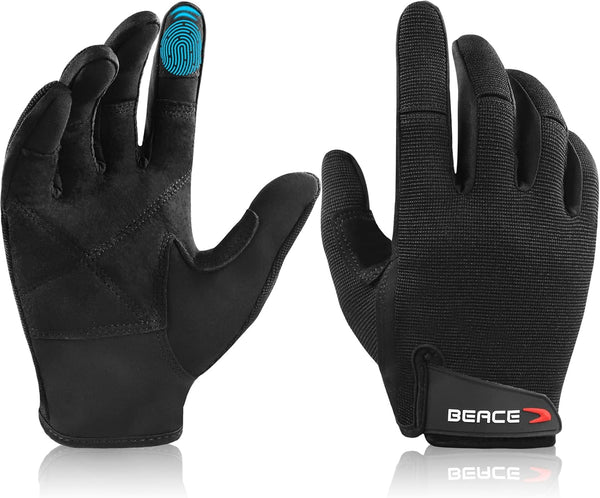 BEACE Full Finger Weight Lifting Gym Gloves with Anti-Slip Leather Palm for