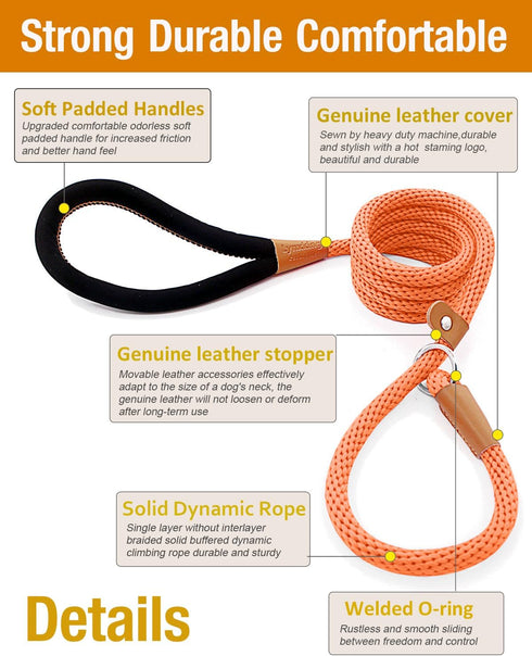 Lynxking Dog Training Leash Slip Lead - Strong Heavy Duty Braided No Pull, 5, 6, 8 FT