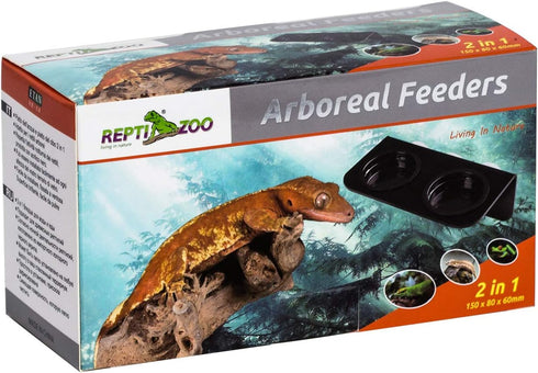 REPTI ZOO Double Grid Gecko Food Dish Feeder with 6 Pcs Cups, Detachable Suction Cup for Pet Water Bowl