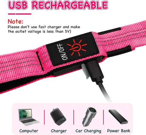 Glowing Light Up LED Dog Leash - 4ft USB Rechargeable, Flashing Nylon Leash for Small Medium Large Dogs, 3 Flash Modes