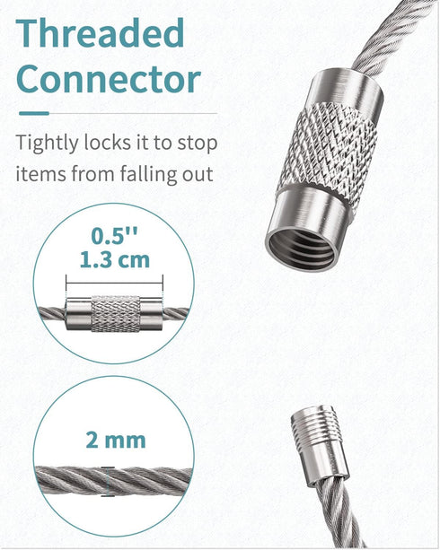 Pawfly Large Stainless Steel Wire Keychain Cable, 5 Inch/10 Inch, Available in 20/50/100 Pack