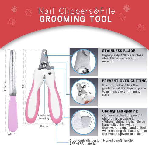 GOESWELL Dog Brush for Shedding - Double Sided Undercoat Rake for Dogs & Cats - Grooming Tool Kit with Nail Clippers