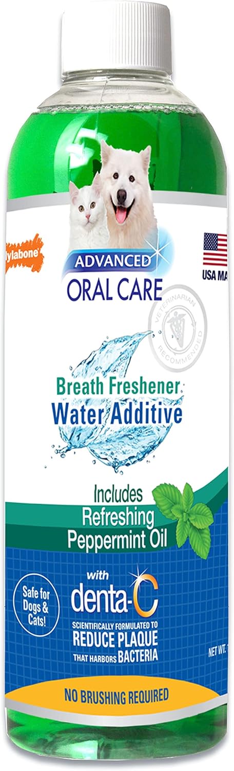 Nylabone Advanced Oral Care Water Additive for Cats & Dogs, Peppermint, 16 oz Liquid Tartar Remover