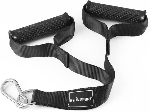 KYLIN SPORT Long Stirrup Handle with Metal Carabiner, Cable Machine Attachments Resistance Band Handles with Silicon