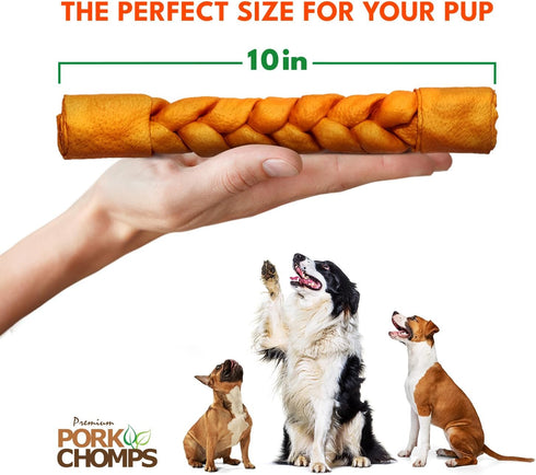10-inch 1 Count (Pack 3) Pork Chomps Roasted Pork Skin Dog Chew, Braid
