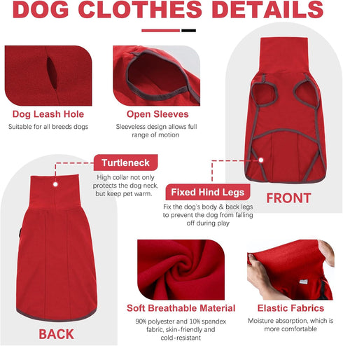 ROZKITCH Dog Winter Coat, Soft Pullover Pajamas, Windproof Cold Weather Jacket for Small Medium Large Dogs (Bright Red,