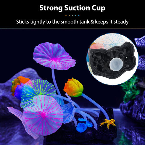 Uniclife Silicone Lotus Ornament - Glowing Effect Aquarium Decoration with Suction Cup for Fish Tank
