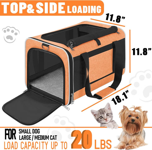 Large Cat Carry Bag, Soft Shell Pet Transport Crate for Shih-Tzu, 18x12x12 Top Opening Kennel for Small Animals