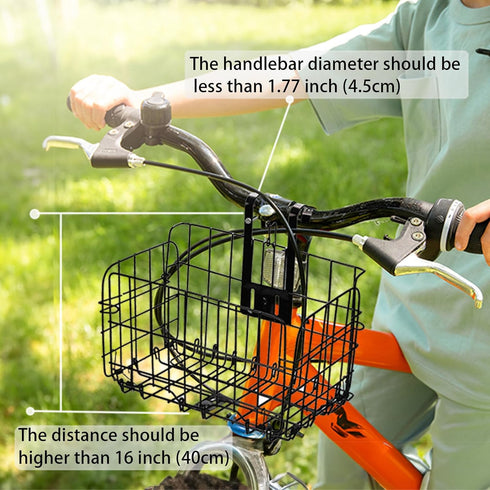 Suwimut Folding Bike Basket, Metal Front Handlebar Bicycle Basket, Detachable Cargo Rack
