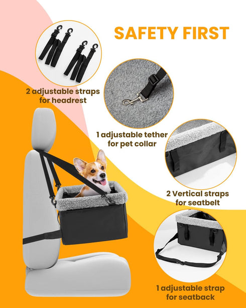 MARSLABO 10LBS Dog Car Seats for Small Dogs, Upgrade Dog Booster Seat with Metal Frame Construction with Double-Layer