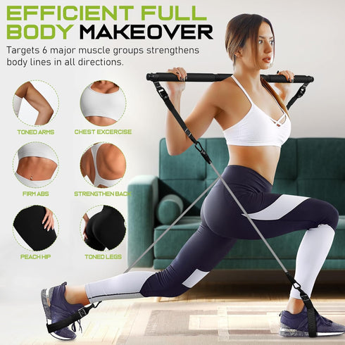 Pilates Bar Kit with Resistance Bands, Multifunctional Heavy-Duty Bar for Women & Men, Home Equipment for Workouts