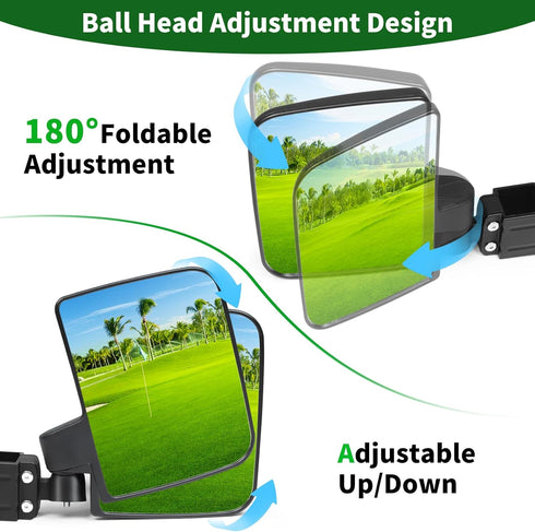 Golf Cart Side Mirrors - Universal Folding Rear View Mirror for 0.75"-1.25" Square Rail, Fits EZGO and Club Car