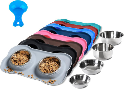 Hubulk Pet Dog Bowls 2 Stainless Steel with Non-Skid Silicone Mat + Pet Food Scoop for Small Medium Large Dogs Cats