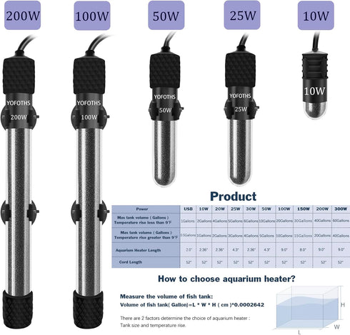 Adjustable Mini Aquarium Heater, 10W/20W/30W, Submersible Small Fish Tank Heater with Digital Display