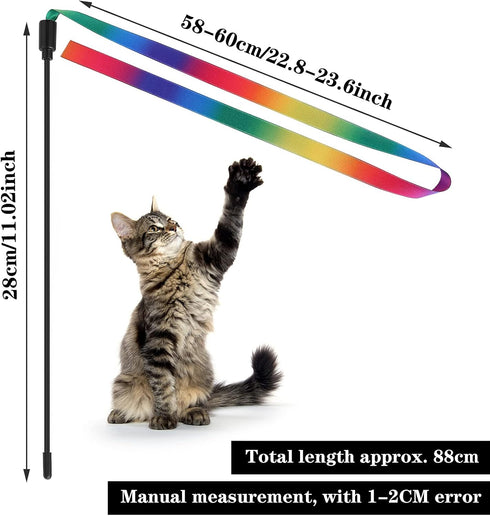Cat Wand Interactive Toy, 5 Sets Colorful Fabric Ribbon Sticks for Indoor Play, Pet Toys for Kittens