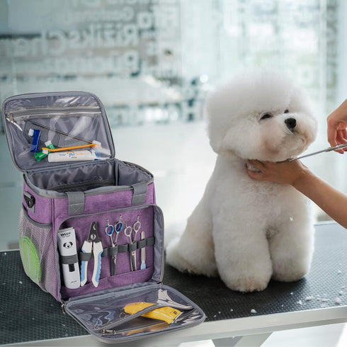 Pet Grooming Bag, Organizer Tote for Dog Grooming Supplies, Perfect for Pet Grooming Tool Kit (Purple)