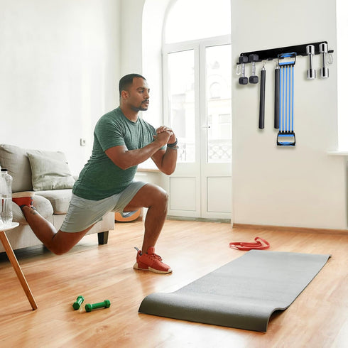 Tebery 9 Hook Home Gym Storage Rack - Wall Mount Fitness Equipment Organizer for Exercise Bands and Barbells